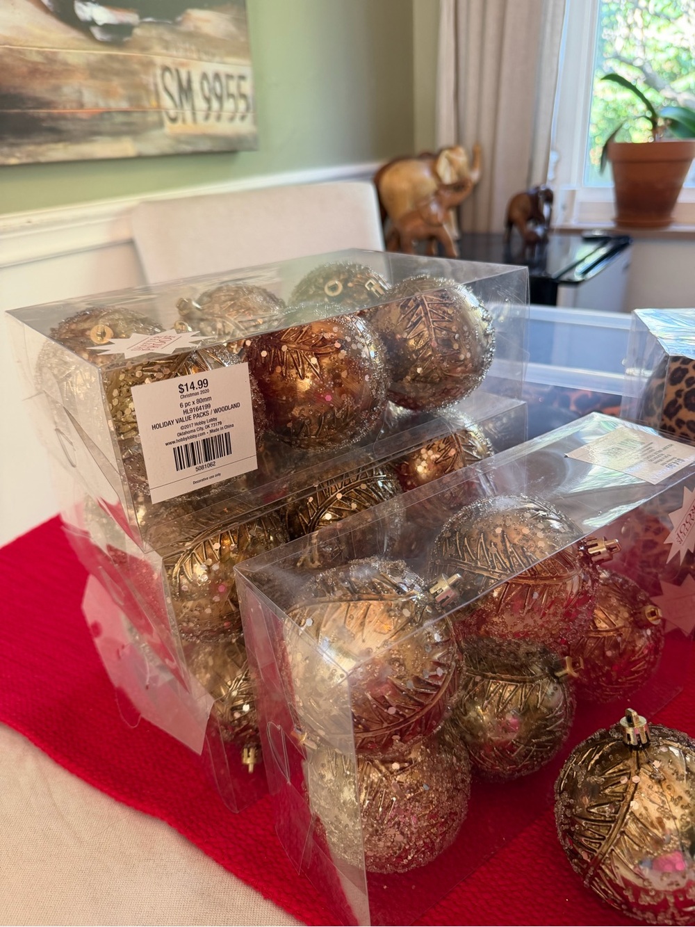 Christmas Ornaments 6 boxes Hanging Shatterproof Round leaf & Animal Pattern